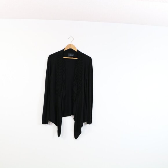 *LINE Ruffle Lapel Black Cardigan - Picture 3 of 6